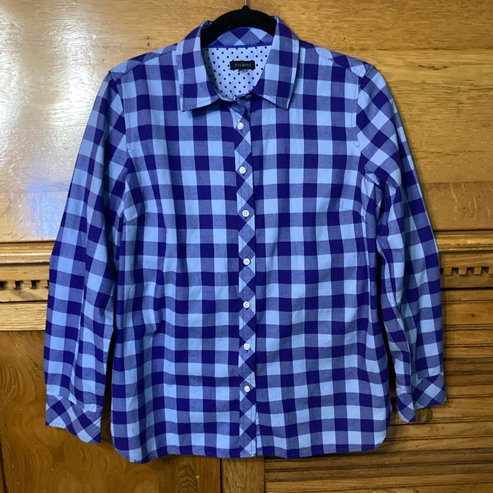 Talbots Purple Buffalo Plaid Button Down Shirt Long Sleeve Coastal Cottagecore